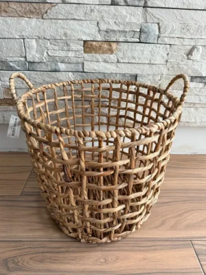 Natural Water Hyacinth Open-Weave Oval Basket with Handles