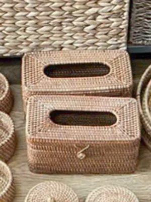 Handwoven Rattan Tissue Box with Lid