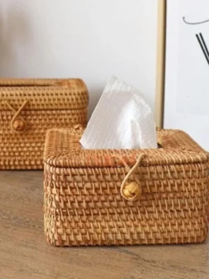 Handwoven Rattan Tissue Box with Lid